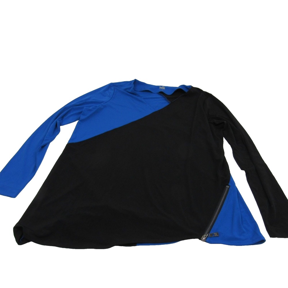 Belle by Kim Gravel Women's  Small Black. Blue  Zipper Detail V-neck Top A283051